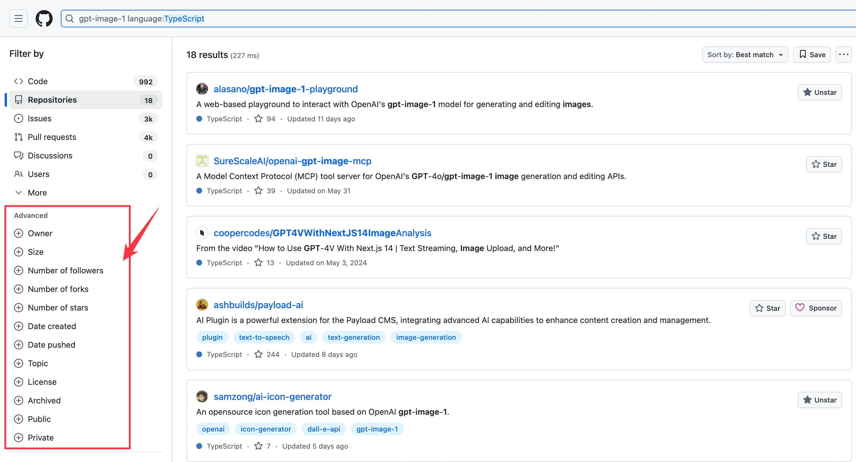 GitHub搜索结果